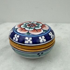 Vintage Amalfi Trinket  Box Jewellery Case Ceramic Hand Painted